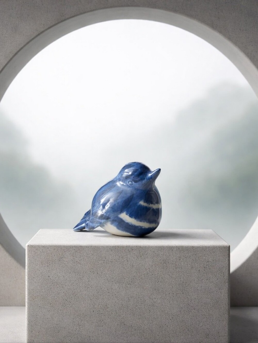 Blue and White Ceramic Sparrow Figurine